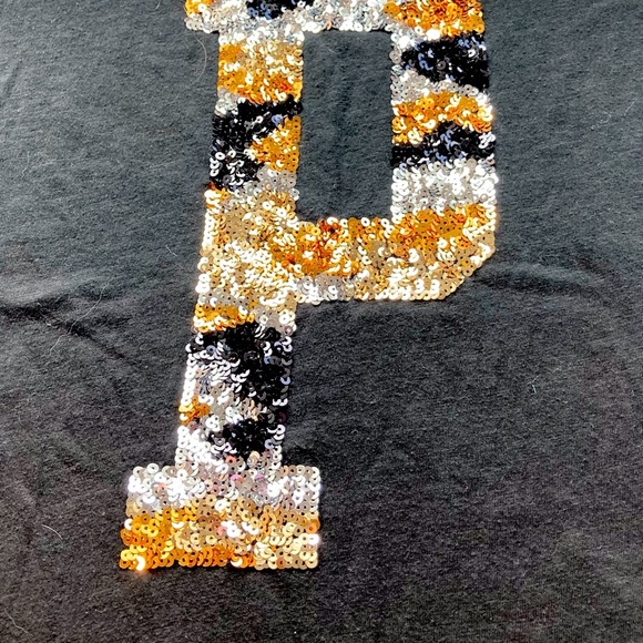 PINK Victoria's Secret Black Sequin T-Shirt leopard print sequins mcbling y2k - Picture 9 of 9